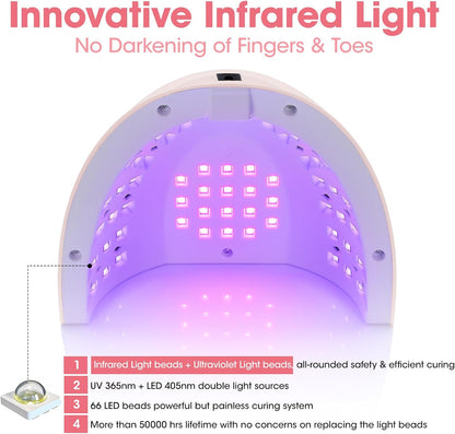 UV Light for Nails, 268W UV Nail Lamp Professional Fast Curing Nail Dryer, LED Nail Lamp with 4 Timers, 66 LED Beads, UV Nail Light for Gel Nails Acrylic Nails