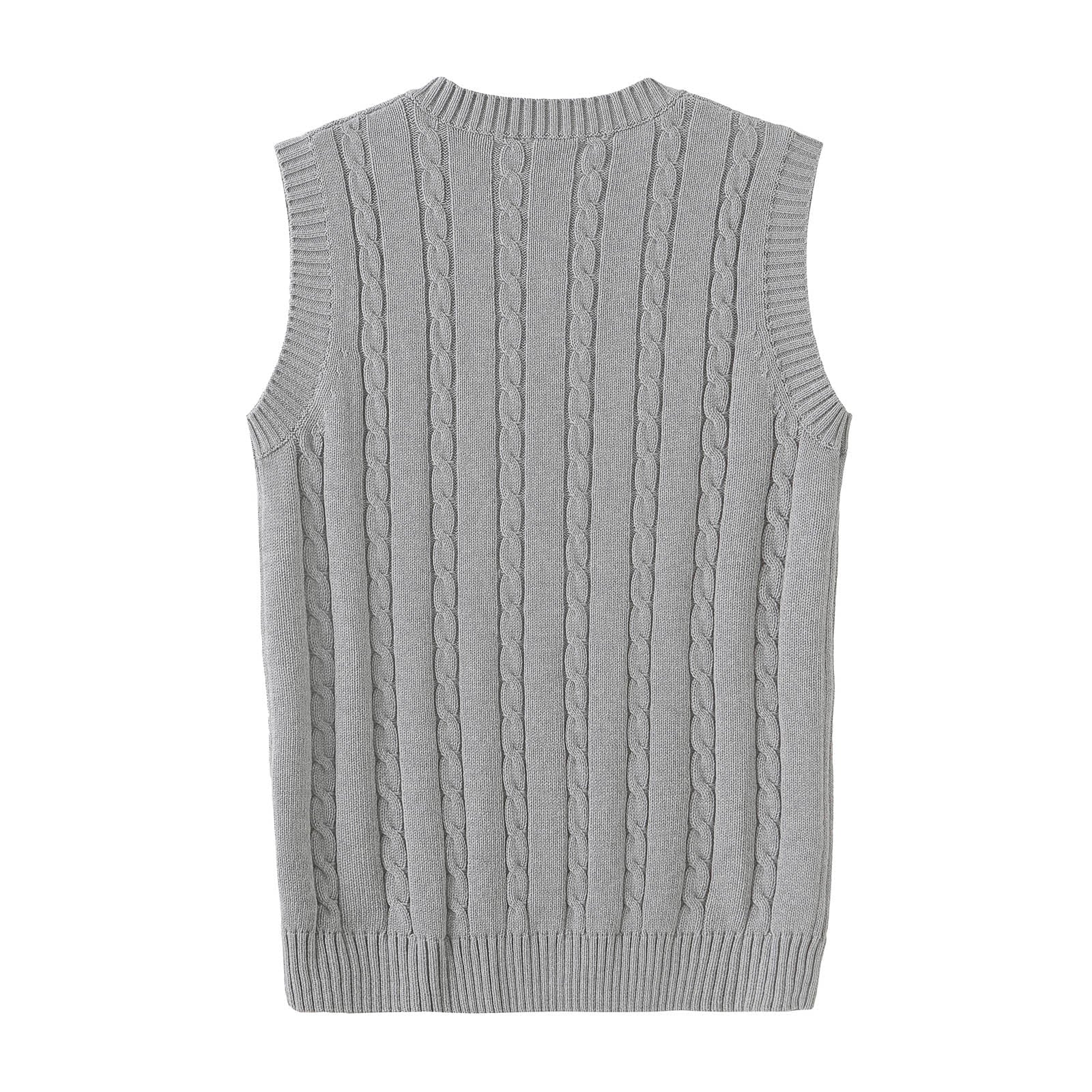 Men'S Cable Knit V Neck Relax Fit Sleeveless Knitwear Pullover Sweater Vest