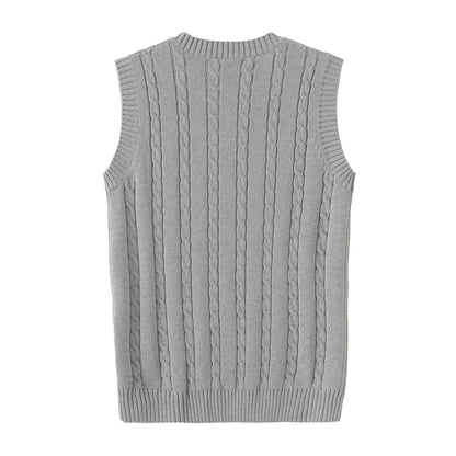 Men'S Cable Knit V Neck Relax Fit Sleeveless Knitwear Pullover Sweater Vest