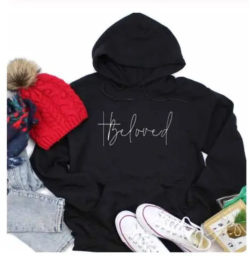 Beloved Graphic Hoodies Casual Bible Verse Fashion Clothing Sweatshirt Cotton Christian Jesus Beloved Cross Pullover Gift Tops