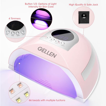 UV Light for Nails, 268W UV Nail Lamp Professional Fast Curing Nail Dryer, LED Nail Lamp with 4 Timers, 66 LED Beads, UV Nail Light for Gel Nails Acrylic Nails